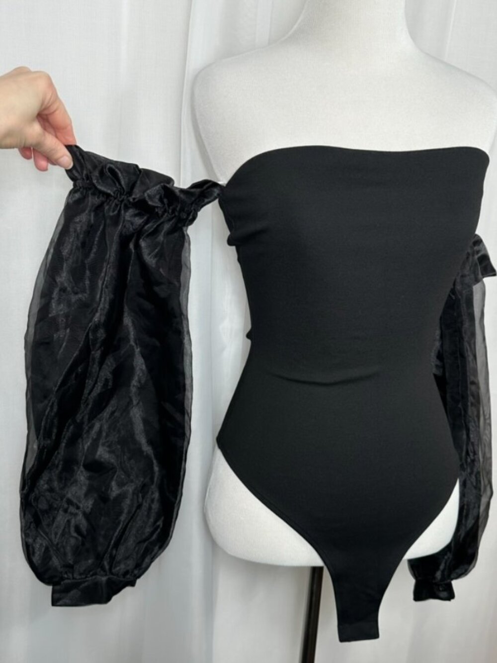 Lulus Hyped Up Off Shoulder Balloon Sleeve Bodysuit XS Black Fairy Grunge Exotic